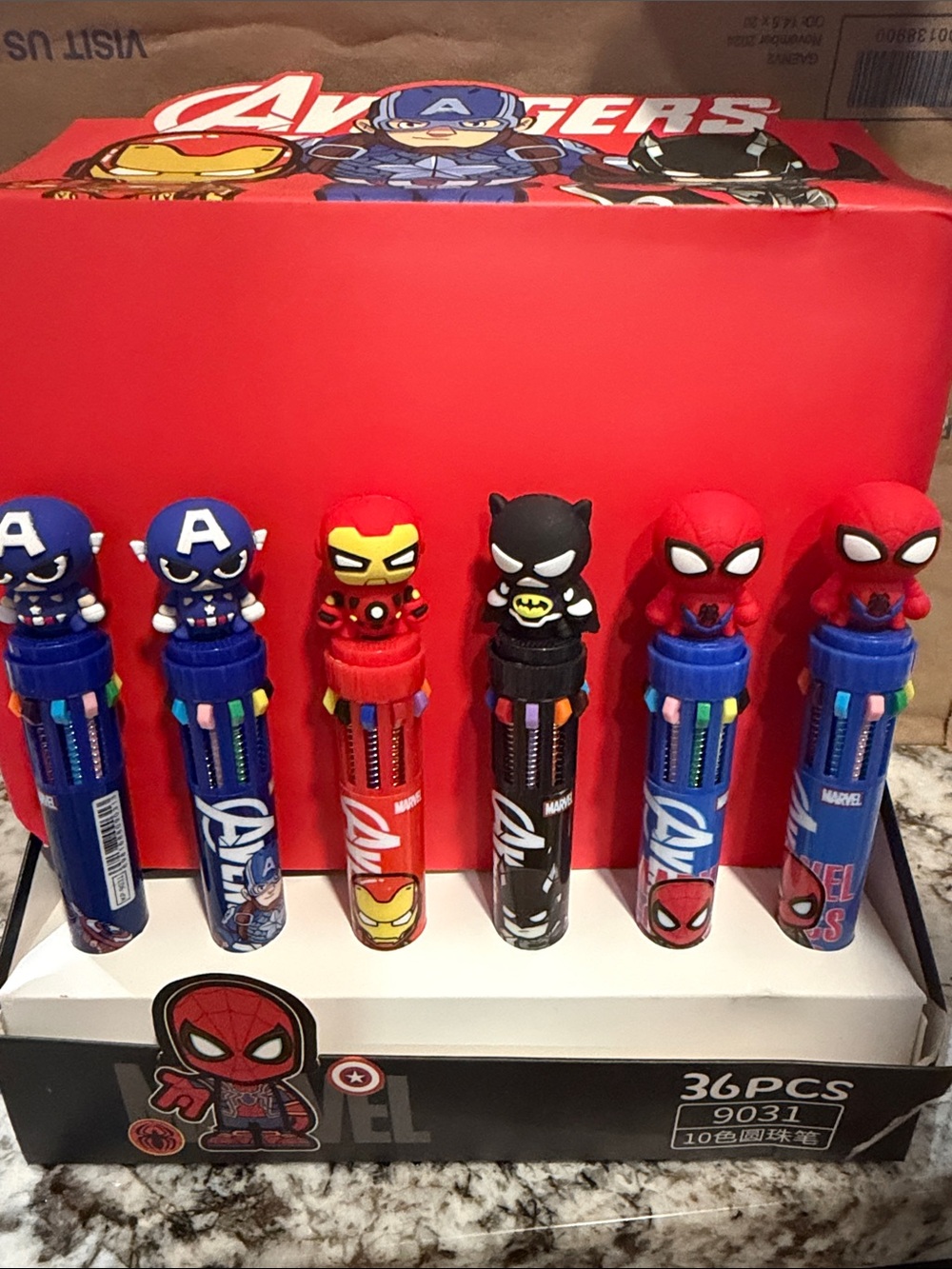 6 assorted avenger pens 10 colors